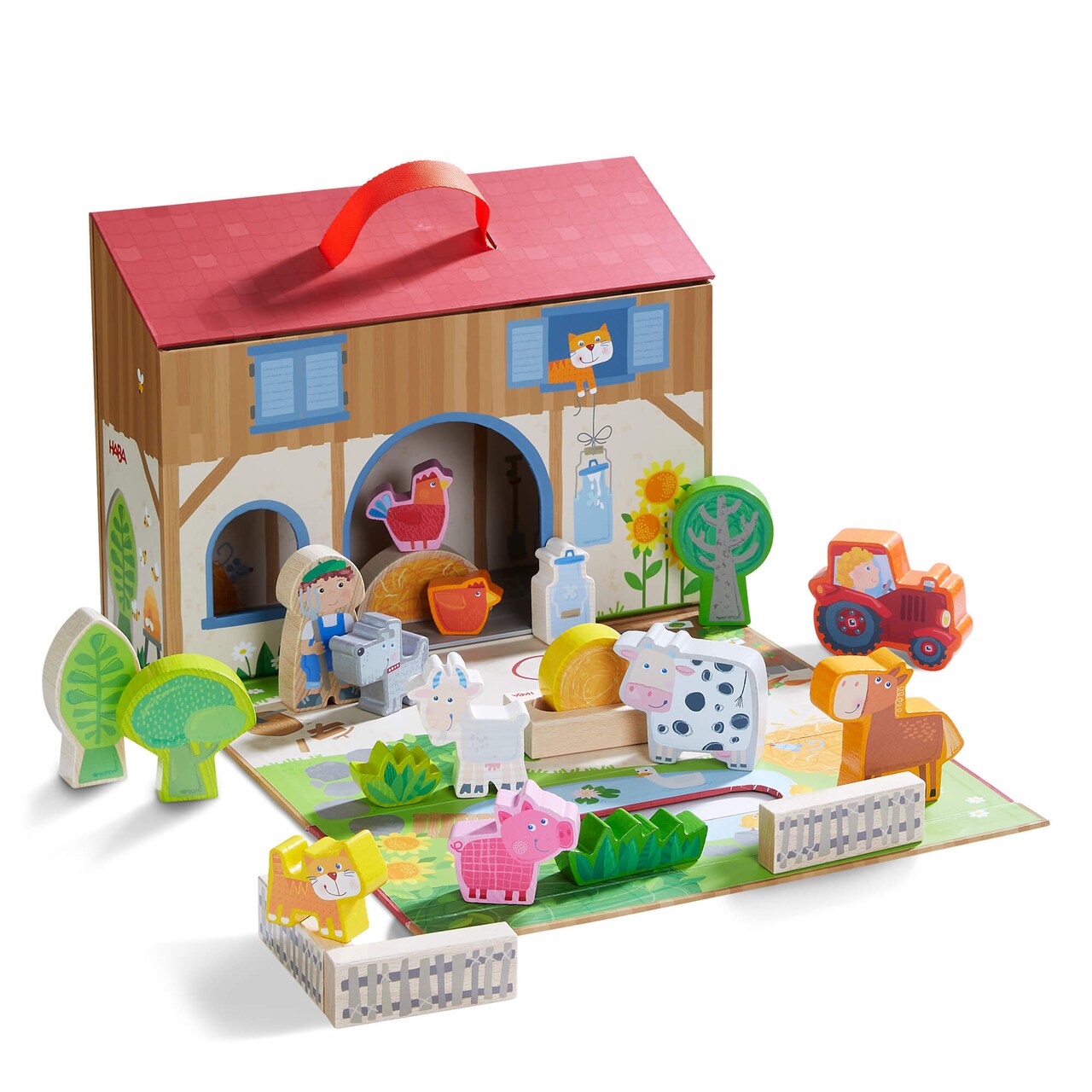 HABA Play World at The Farm Play Set - Barn and Animal Farm Toys for Toddlers 1-3, Toddler Learning Toys, Preschool Animal Figurines, Made in Germany